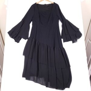 SHEIN CURVE Bell Sleeve Asymmetrical Midi Dress 1XL Black